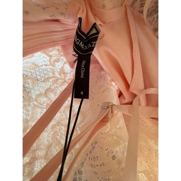 New BCBG Women's Pink Lace Mesh Midi Dress with Built in Bodysuit, size 4 - Picture 6 of 7